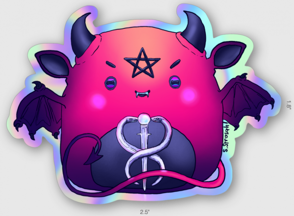 Monster Baphomet sticker, holographic, contour, 2.5x1.8 inch