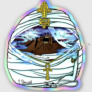 Monster Mummy sticker, holographic, contour, 1.8x2 inch