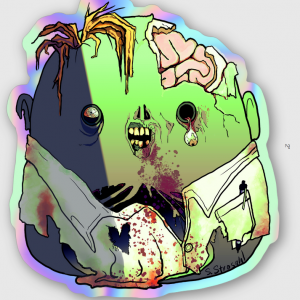 Monster Zombie sticker, holographic, contour, 1.8x2 inch