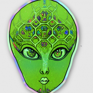 Crystal Alien sticker, holographic, contour, 3.6x5 inch