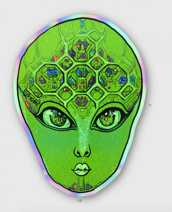 Crystal Alien sticker, holographic, contour, 3.6x5 inch