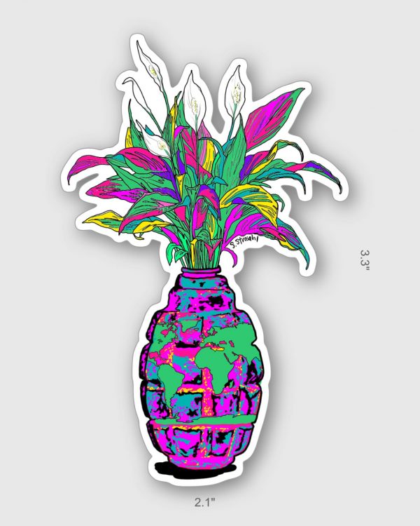 Flowerpot Grenade sticker, contour, 2.1x3.3 inch