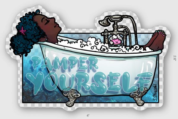 Pamper Yourself sticker, clear, contour, 4x2.6 inch