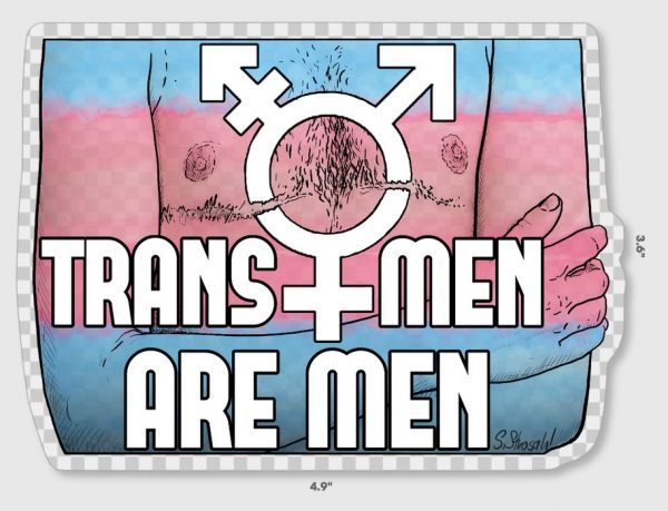 Trans Men are Men sticker, clear, contour, 4.9x3.6 inch