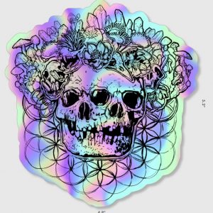 Crystal Skull sticker, holographic, contour, 4.8x5.2 inch