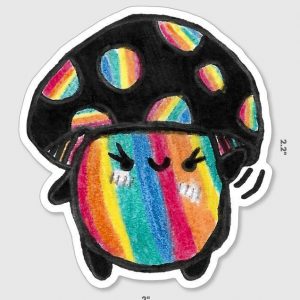 Rainbow Mushroom sticker, contour, 2x2.2 inch